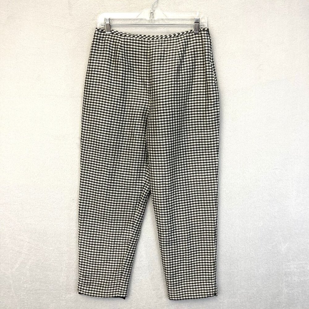 Evan Picone 100% Silk Gingham Ankle Pants Womens Size 10 Old Money Black White